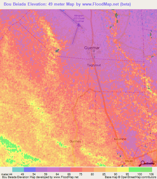 Bou Beiada,Algeria Elevation Map