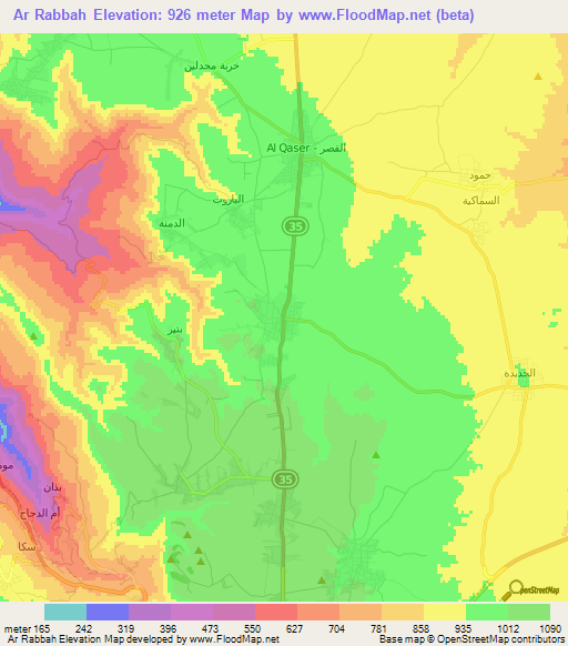 Ar Rabbah,Jordan Elevation Map