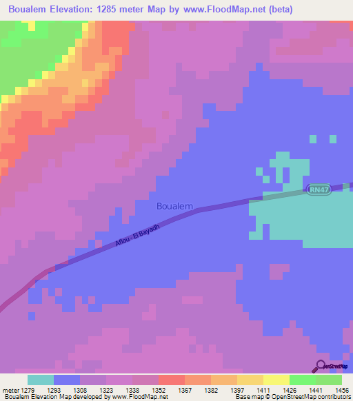 Boualem,Algeria Elevation Map