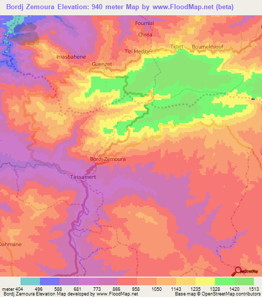 Bordj Zemoura,Algeria Elevation Map