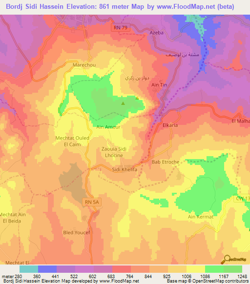 Bordj Sidi Hassein,Algeria Elevation Map