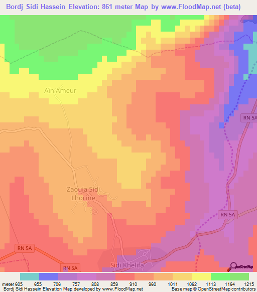 Bordj Sidi Hassein,Algeria Elevation Map