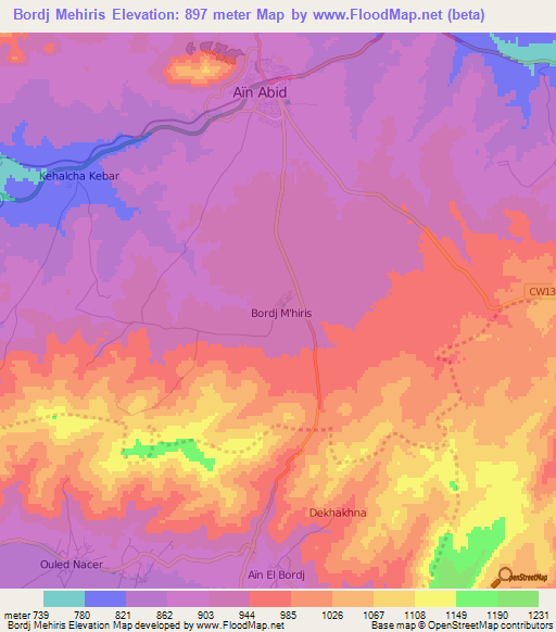 Bordj Mehiris,Algeria Elevation Map