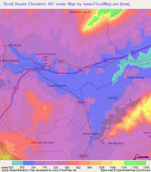 Bordj Karaia,Algeria Elevation Map