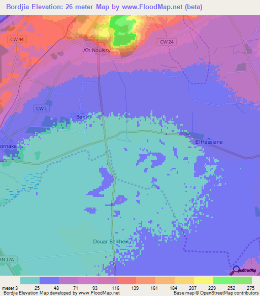 Bordjia,Algeria Elevation Map