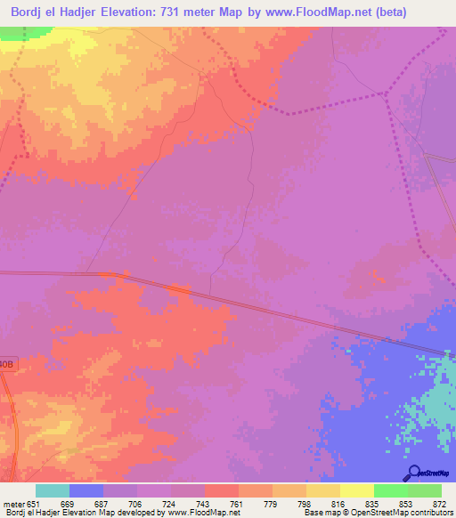 Bordj el Hadjer,Algeria Elevation Map