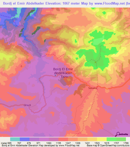 Bordj el Emir Abdelkader,Algeria Elevation Map