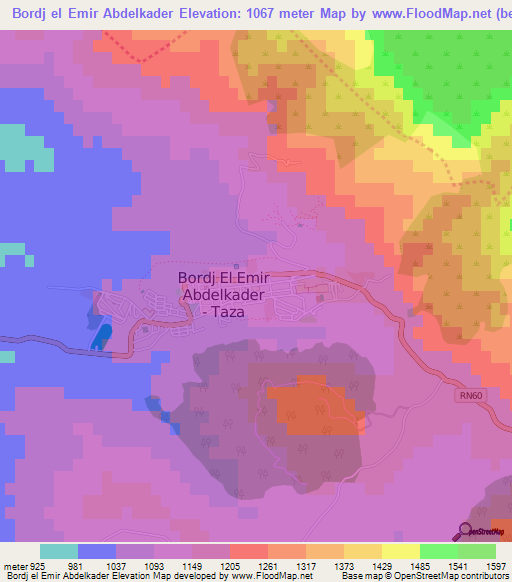 Bordj el Emir Abdelkader,Algeria Elevation Map