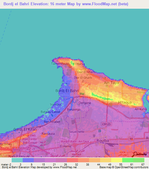 Bordj el Bahri,Algeria Elevation Map