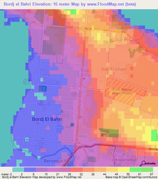 Bordj el Bahri,Algeria Elevation Map