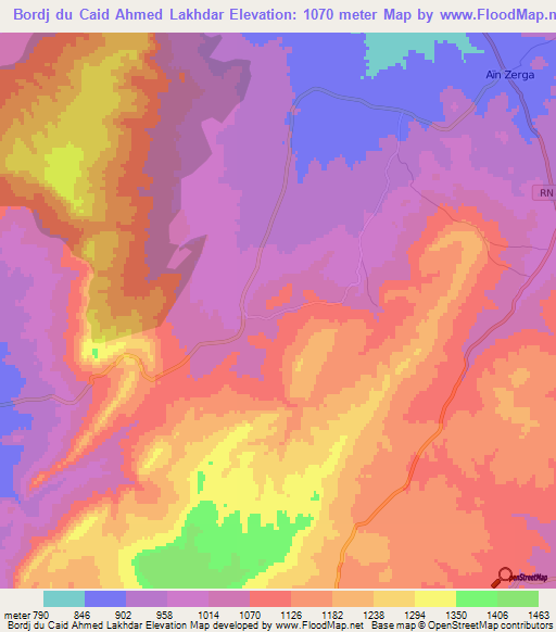Bordj du Caid Ahmed Lakhdar,Algeria Elevation Map