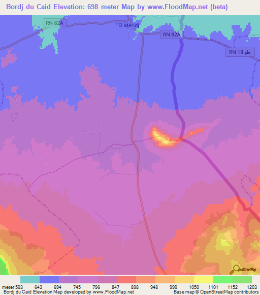 Bordj du Caid,Algeria Elevation Map