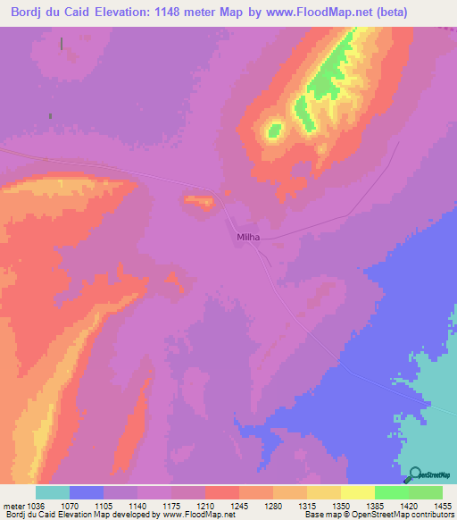 Bordj du Caid,Algeria Elevation Map