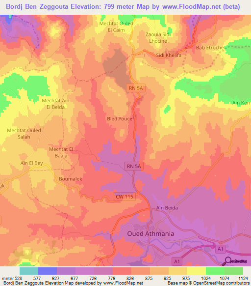 Bordj Ben Zeggouta,Algeria Elevation Map