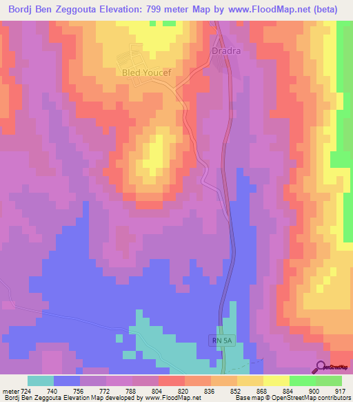 Bordj Ben Zeggouta,Algeria Elevation Map