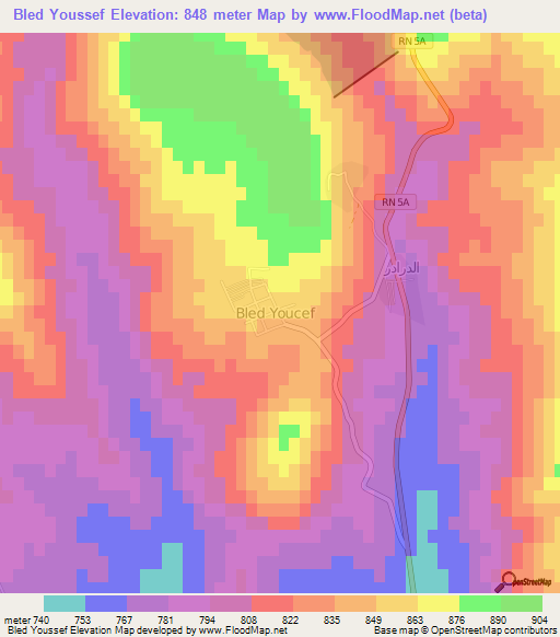 Bled Youssef,Algeria Elevation Map