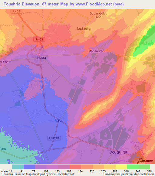 Touahria,Algeria Elevation Map
