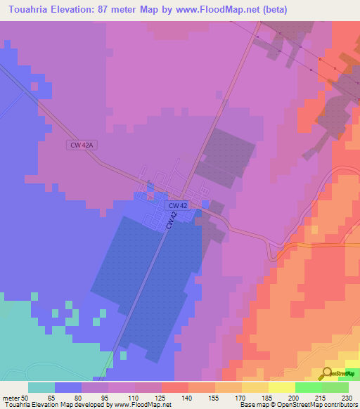 Touahria,Algeria Elevation Map