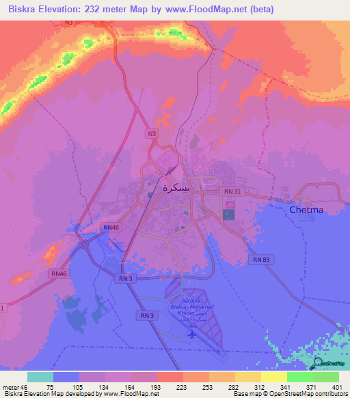 Biskra,Algeria Elevation Map