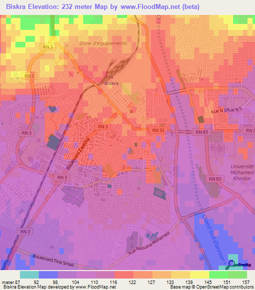 Biskra,Algeria Elevation Map