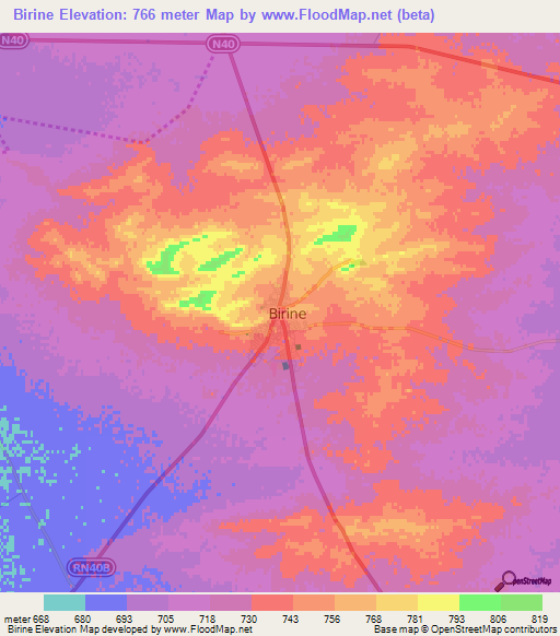Birine,Algeria Elevation Map