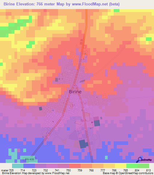 Birine,Algeria Elevation Map