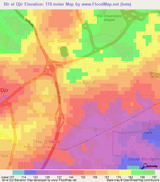 Bir el Djir,Algeria Elevation Map