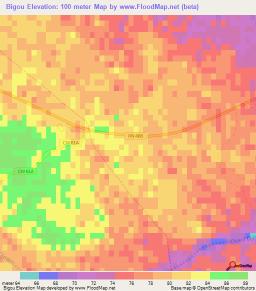 Bigou,Algeria Elevation Map