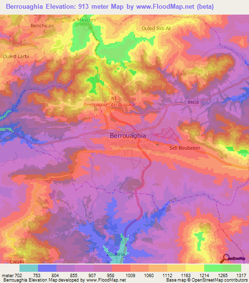 Berrouaghia,Algeria Elevation Map