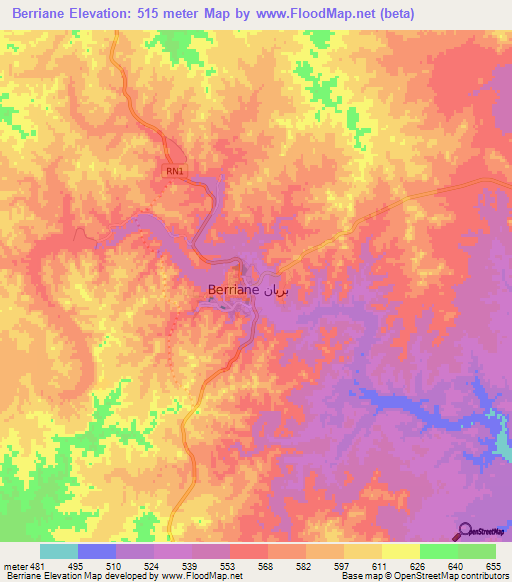 Berriane,Algeria Elevation Map