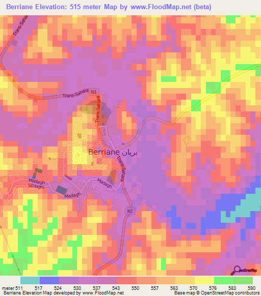 Berriane,Algeria Elevation Map