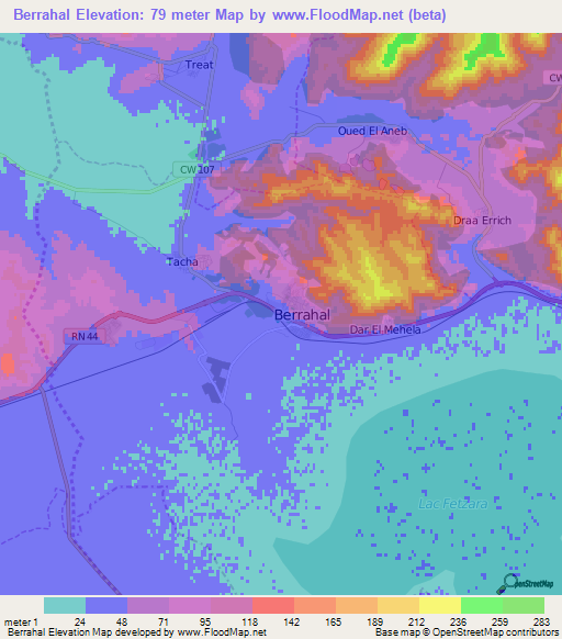 Berrahal,Algeria Elevation Map