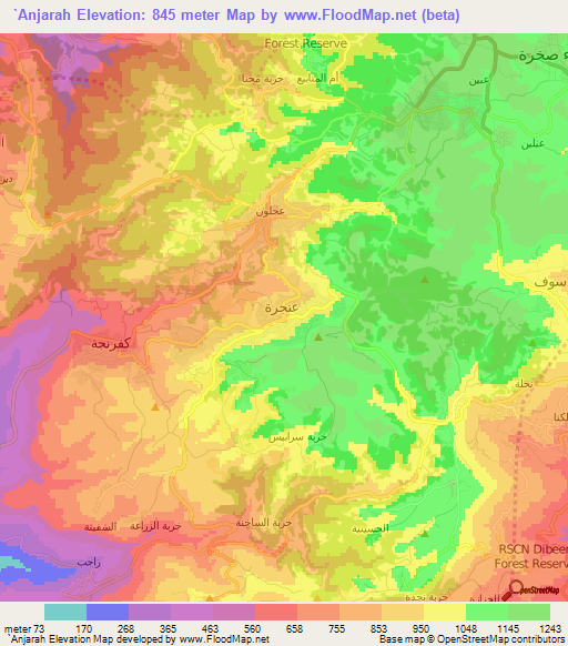 `Anjarah,Jordan Elevation Map