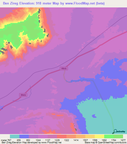 Ben Zireg,Algeria Elevation Map