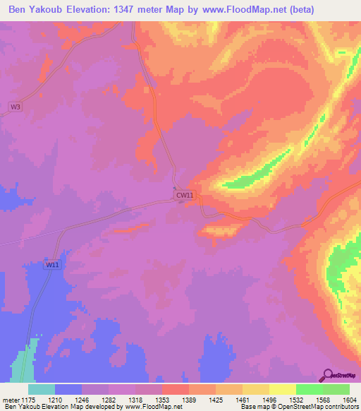 Ben Yakoub,Algeria Elevation Map