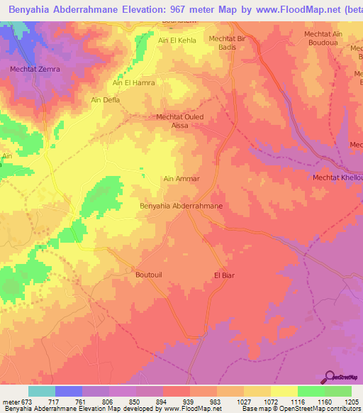 Benyahia Abderrahmane,Algeria Elevation Map