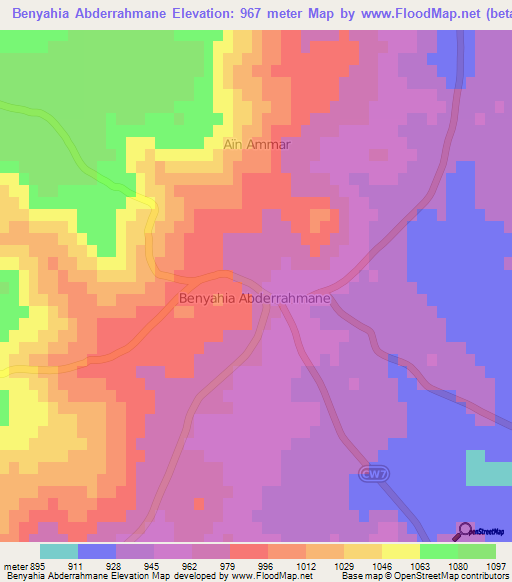 Benyahia Abderrahmane,Algeria Elevation Map