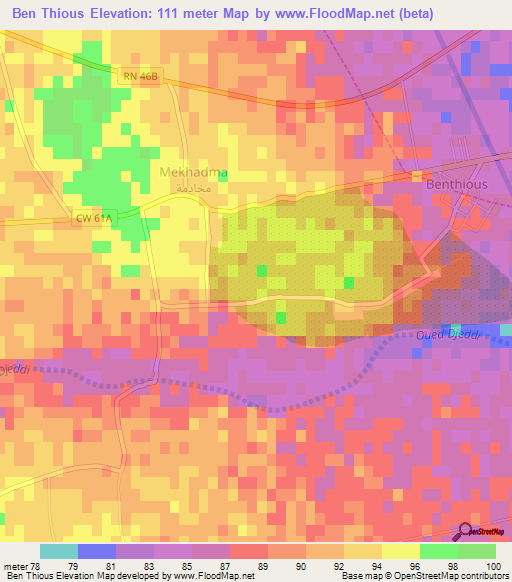 Ben Thious,Algeria Elevation Map