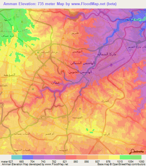 Amman,Jordan Elevation Map