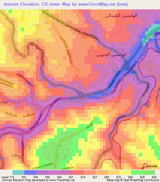 Amman,Jordan Elevation Map