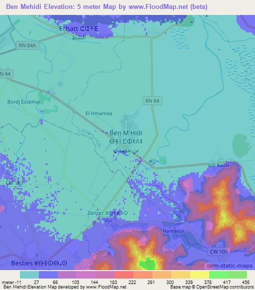 Ben Mehidi,Algeria Elevation Map