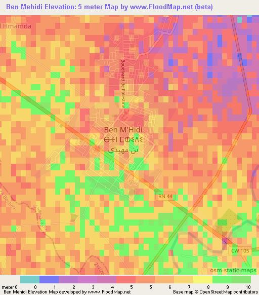 Ben Mehidi,Algeria Elevation Map