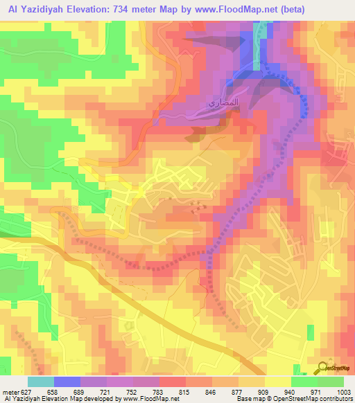 Al Yazidiyah,Jordan Elevation Map