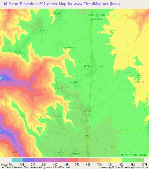 Al Yarut,Jordan Elevation Map