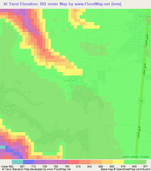 Al Yarut,Jordan Elevation Map