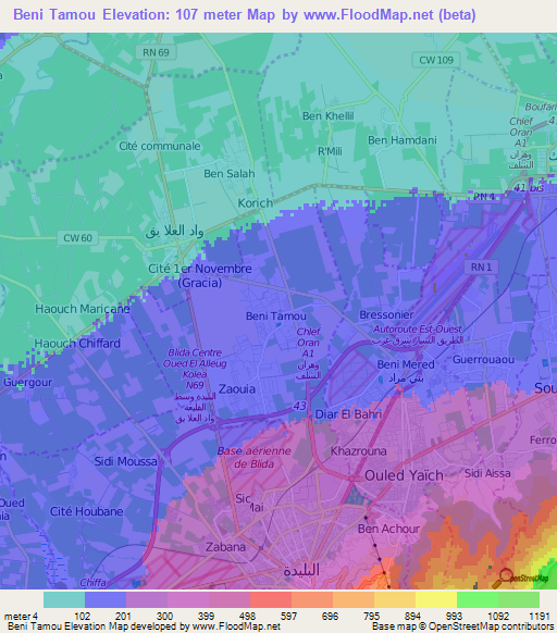 Beni Tamou,Algeria Elevation Map