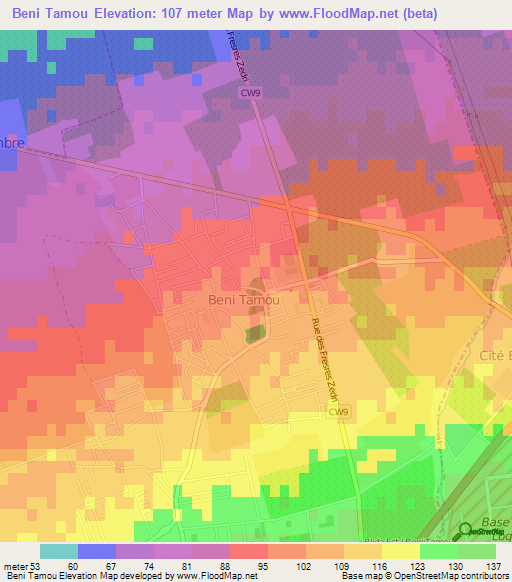 Beni Tamou,Algeria Elevation Map