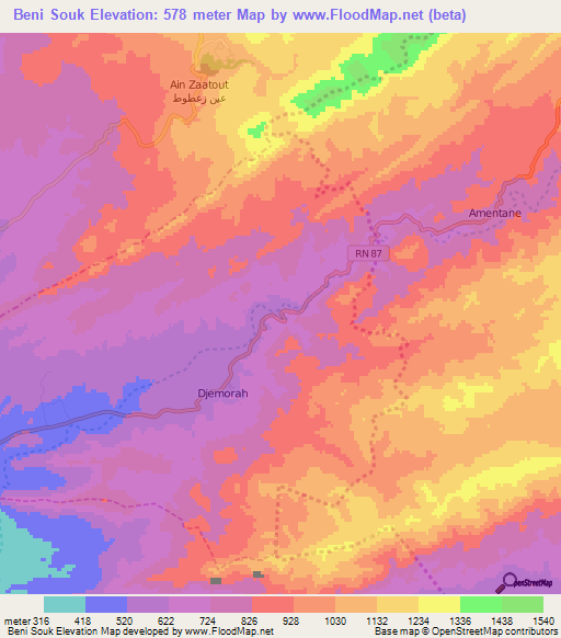 Beni Souk,Algeria Elevation Map