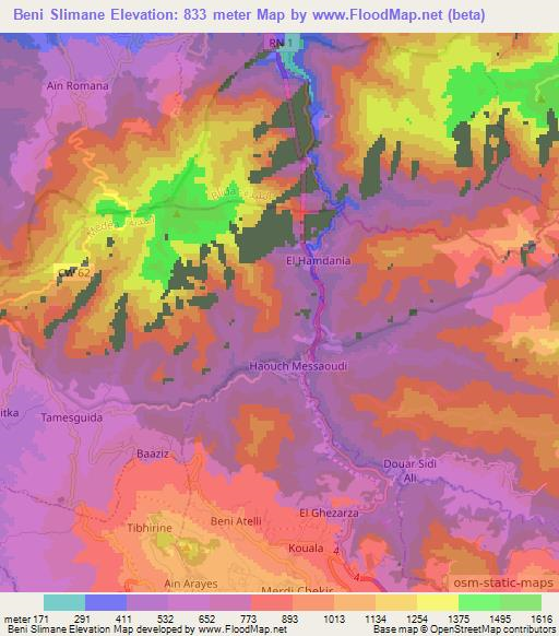 Beni Slimane,Algeria Elevation Map