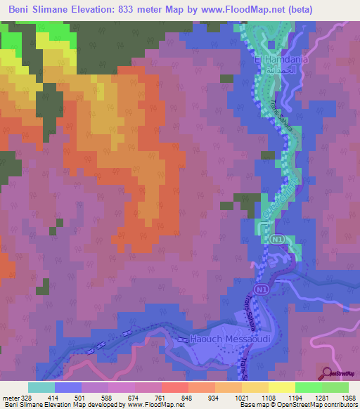 Beni Slimane,Algeria Elevation Map